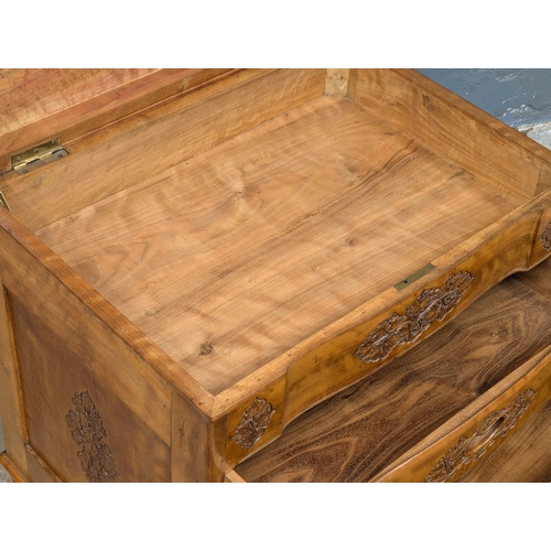 646 - A vintage carved olive wood work box with 3 drawers. 60.5x45x58cm. 1