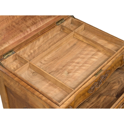 646 - A vintage carved olive wood work box with 3 drawers. 60.5x45x58cm. 1