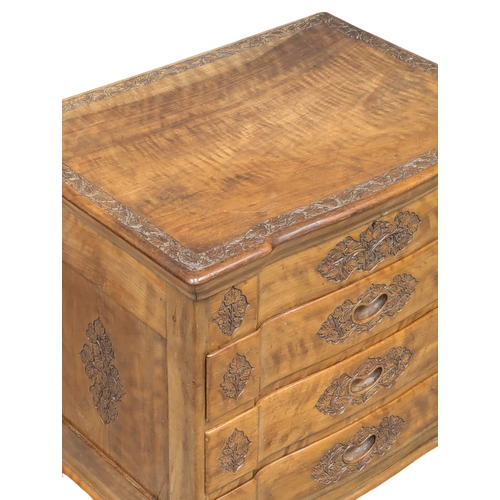 646 - A vintage carved olive wood work box with 3 drawers. 60.5x45x58cm. 1