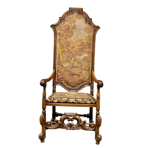 687 - A large Late 19th Century Carolinian style walnut armchair, with original tapestry back and seat. Ci... 