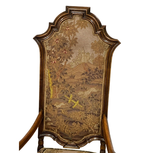 687 - A large Late 19th Century Carolinian style walnut armchair, with original tapestry back and seat. Ci... 