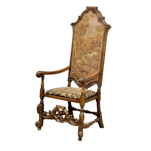 687 - A large Late 19th Century Carolinian style walnut armchair, with original tapestry back and seat. Ci... 