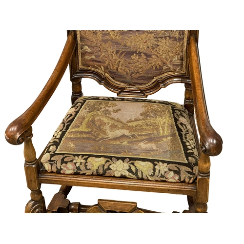 687 - A large Late 19th Century Carolinian style walnut armchair, with original tapestry back and seat. Ci... 