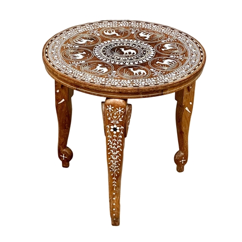 688 - An Indian inlaid Shesham wood lamp table. 45.5x45cm (2)