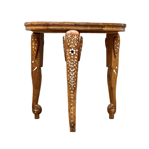 688 - An Indian inlaid Shesham wood lamp table. 45.5x45cm (2)