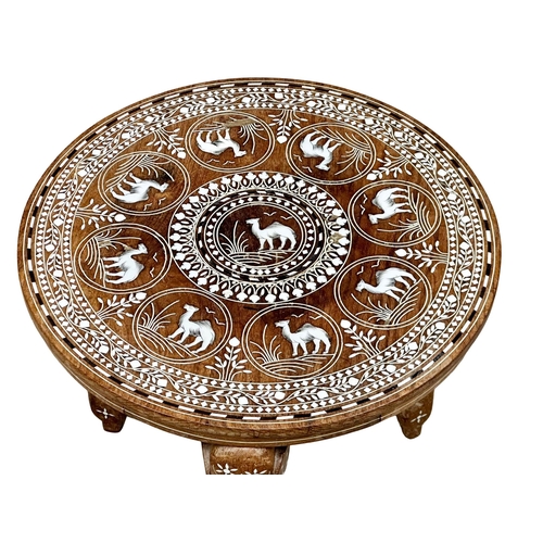 688 - An Indian inlaid Shesham wood lamp table. 45.5x45cm (2)