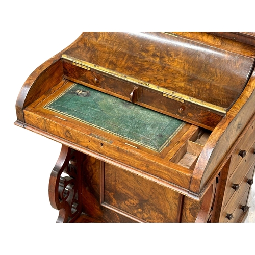 74 - A 19th Century Victorian burr walnut piano top davenport desk. 53x57x88cm (2)