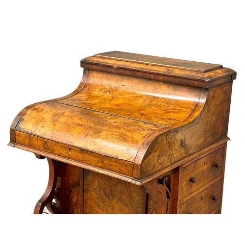 74 - A 19th Century Victorian burr walnut piano top davenport desk. 53x57x88cm (2)