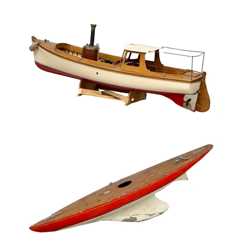 767 - 2 large motorised boats. A Victorian style steamboat and a yacht. 128cm. 106cm