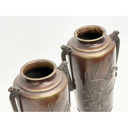 81 - A pair of signed Late 19th Century Japanese bronze vases. Meiji Period (1868-1912) Circa 1880-1890. ... 