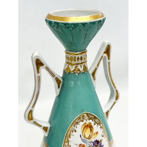 241 - Ackermann & Fritze Volkstedt. An Early 20th Century German hand painted vase. Impressed mark and bee... 