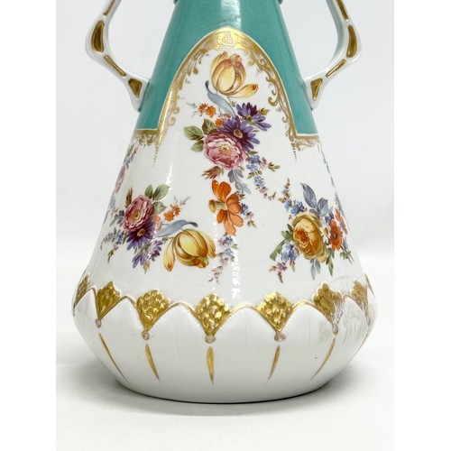 241 - Ackermann & Fritze Volkstedt. An Early 20th Century German hand painted vase. Impressed mark and bee... 