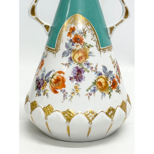 241 - Ackermann & Fritze Volkstedt. An Early 20th Century German hand painted vase. Impressed mark and bee... 