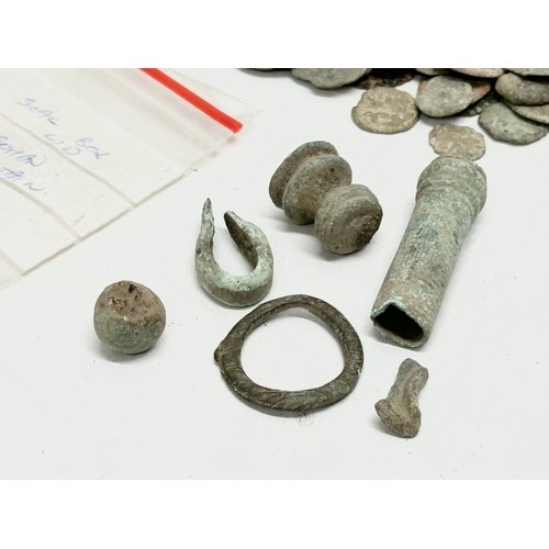 63 - Ancient Rome and Egypt. A quantity of artefacts. Including Roman coins, Roman British Seal Box Lid, ... 