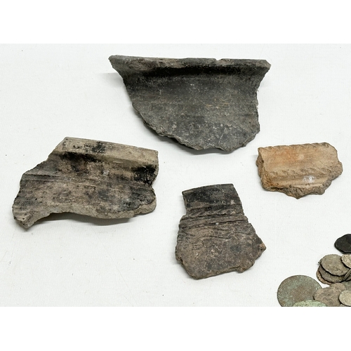 63 - Ancient Rome and Egypt. A quantity of artefacts. Including Roman coins, Roman British Seal Box Lid, ... 