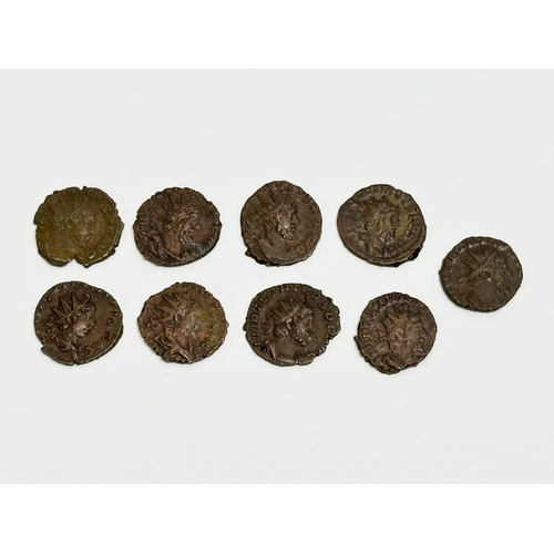 62 - Roman Blackmoor Hoard coins. Tetricus I & II. 9 Roman Coins. 271-274 AD.