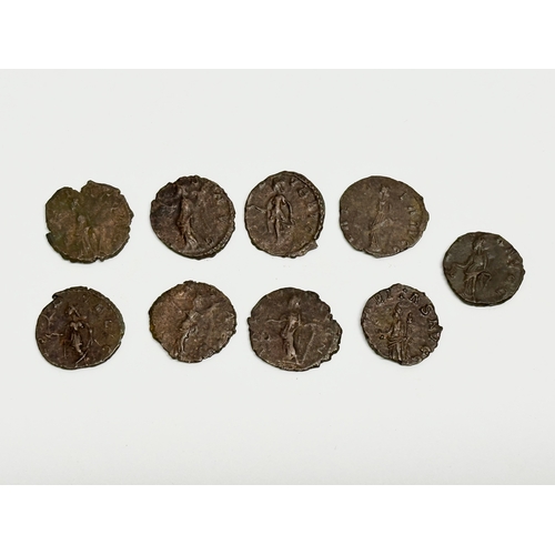 62 - Roman Blackmoor Hoard coins. Tetricus I & II. 9 Roman Coins. 271-274 AD.