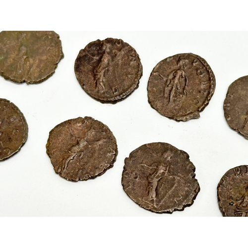 62 - Roman Blackmoor Hoard coins. Tetricus I & II. 9 Roman Coins. 271-274 AD.