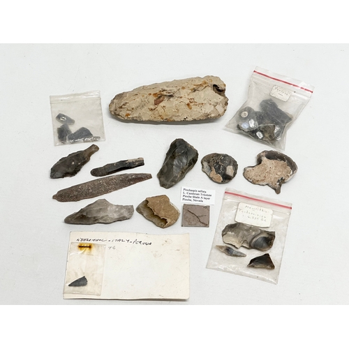 64 - Mesolithic and Neolithic flint (15000-2000BC)  hand chisels and scrapers. Including a Neolithic arro... 