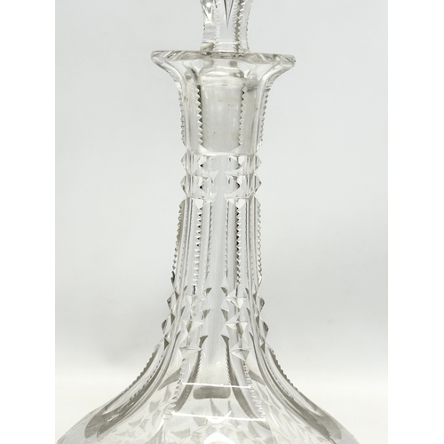 76 - A set of 4 matching Late 19th Century Victorian glass decanters, with notch cut and etched fern desi... 