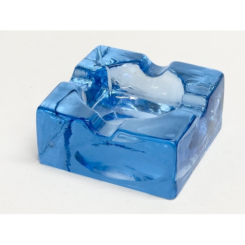 166 - A Mid Century kingfisher blue glass ashtray. 1960-1970. 9.5x9.5x4.5cm.