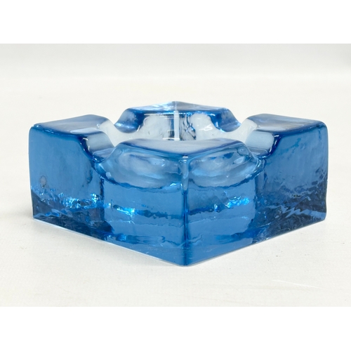 166 - A Mid Century kingfisher blue glass ashtray. 1960-1970. 9.5x9.5x4.5cm.