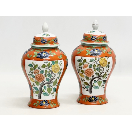 80 - A pair of Late 19th Century French hand painted porcelain spice jars with covers. Ginger jars. 12x24... 