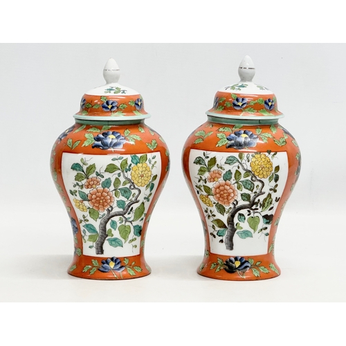 80 - A pair of Late 19th Century French hand painted porcelain spice jars with covers. Ginger jars. 12x24... 