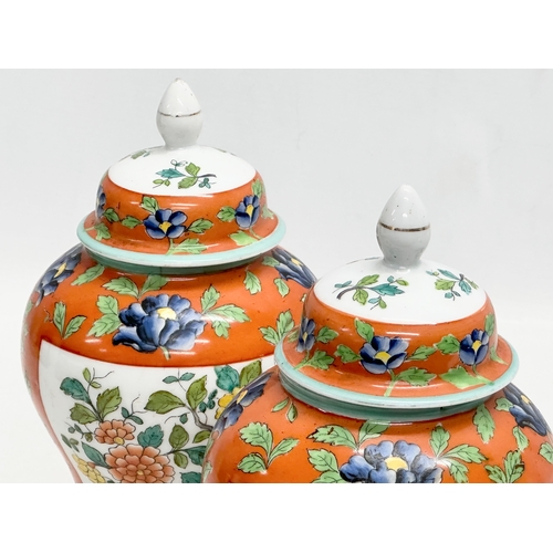 80 - A pair of Late 19th Century French hand painted porcelain spice jars with covers. Ginger jars. 12x24... 