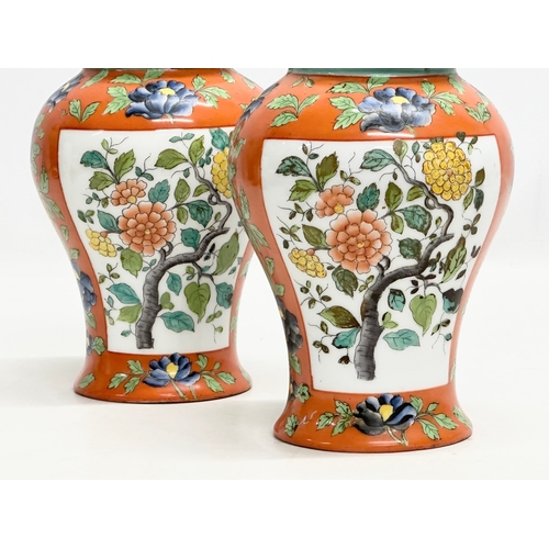 80 - A pair of Late 19th Century French hand painted porcelain spice jars with covers. Ginger jars. 12x24... 