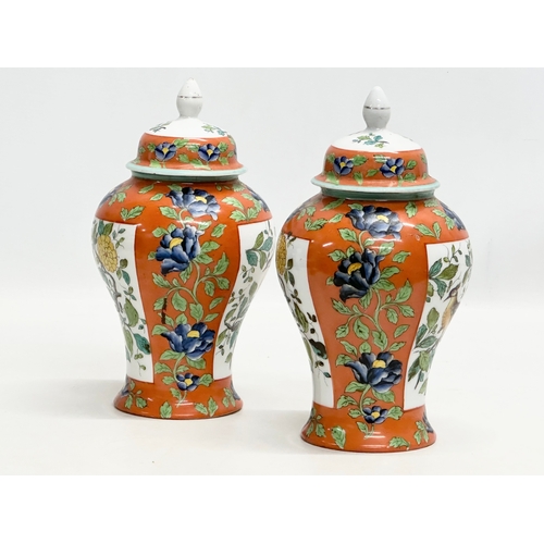 80 - A pair of Late 19th Century French hand painted porcelain spice jars with covers. Ginger jars. 12x24... 