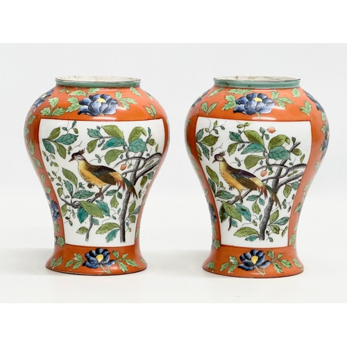 80 - A pair of Late 19th Century French hand painted porcelain spice jars with covers. Ginger jars. 12x24... 