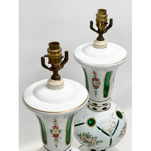 6 - A pair of large Early 20th Century Bohemian enamelled glass table lamps, on gilt brass bases. 23x59c... 