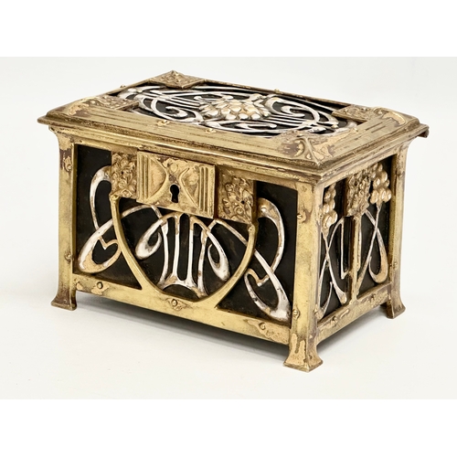 8 - A Late 19th Century Art Nouveau brass jewellery box. With impressed “X” mark on bottom. Circa 1890-1... 