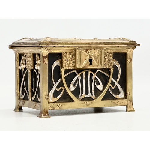 8 - A Late 19th Century Art Nouveau brass jewellery box. With impressed “X” mark on bottom. Circa 1890-1... 