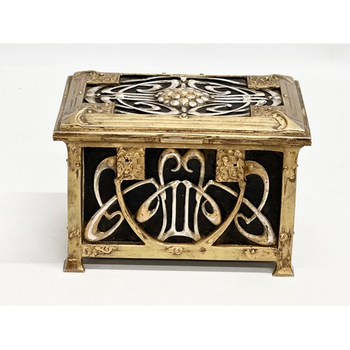 8 - A Late 19th Century Art Nouveau brass jewellery box. With impressed “X” mark on bottom. Circa 1890-1... 