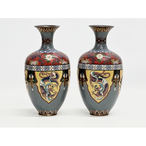 83 - A set of 3 Early 20th Century Japanese cloisonné enamel vases. Late Meiji Period (1868-1912) pair me... 