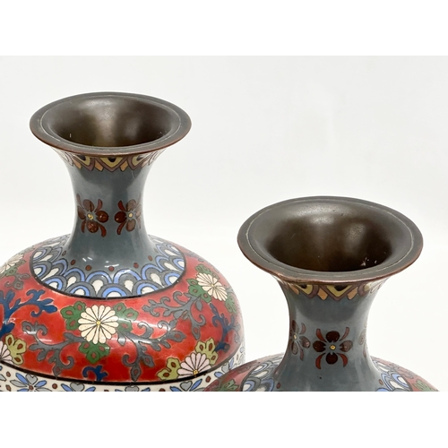 83 - A set of 3 Early 20th Century Japanese cloisonné enamel vases. Late Meiji Period (1868-1912) pair me... 