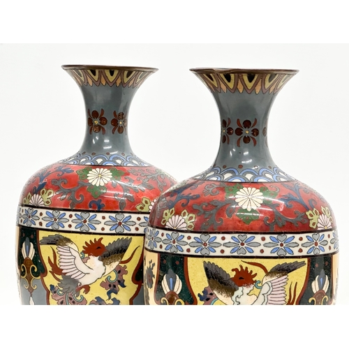 83 - A set of 3 Early 20th Century Japanese cloisonné enamel vases. Late Meiji Period (1868-1912) pair me... 