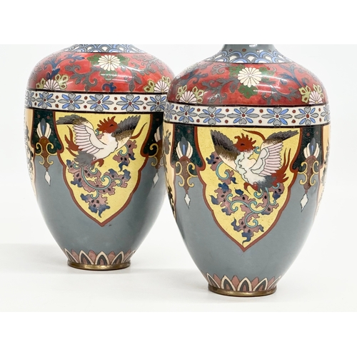 83 - A set of 3 Early 20th Century Japanese cloisonné enamel vases. Late Meiji Period (1868-1912) pair me... 