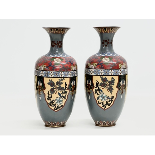 83 - A set of 3 Early 20th Century Japanese cloisonné enamel vases. Late Meiji Period (1868-1912) pair me... 