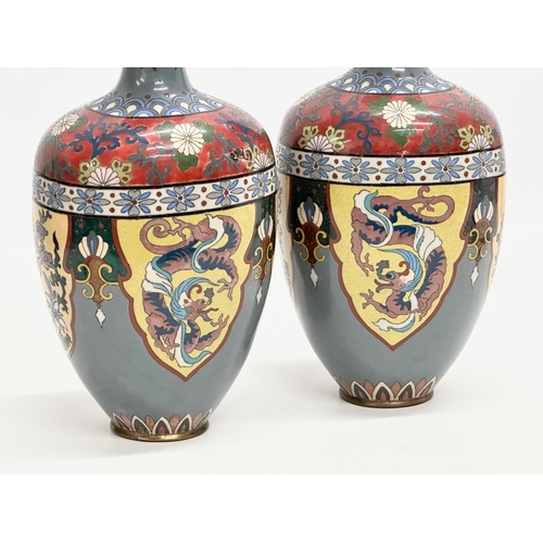 83 - A set of 3 Early 20th Century Japanese cloisonné enamel vases. Late Meiji Period (1868-1912) pair me... 