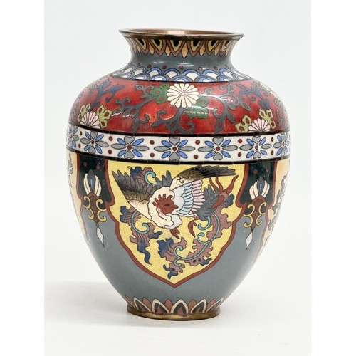 83 - A set of 3 Early 20th Century Japanese cloisonné enamel vases. Late Meiji Period (1868-1912) pair me... 