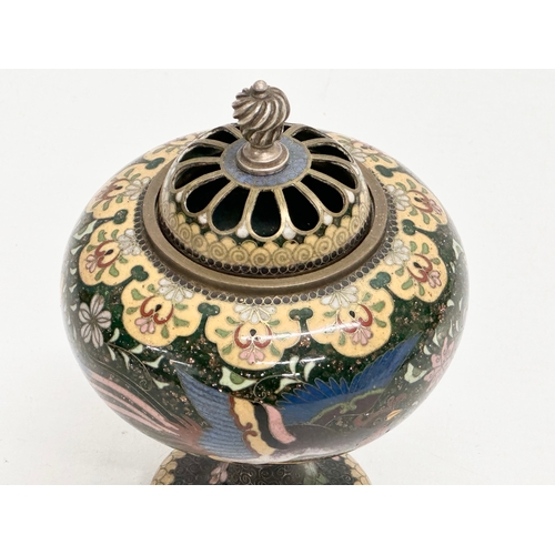 84 - A Japanese cloisonné enamel incense burner. Meiji Period (1868-1912) 9x13.5cm.