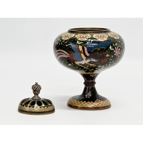 84 - A Japanese cloisonné enamel incense burner. Meiji Period (1868-1912) 9x13.5cm.