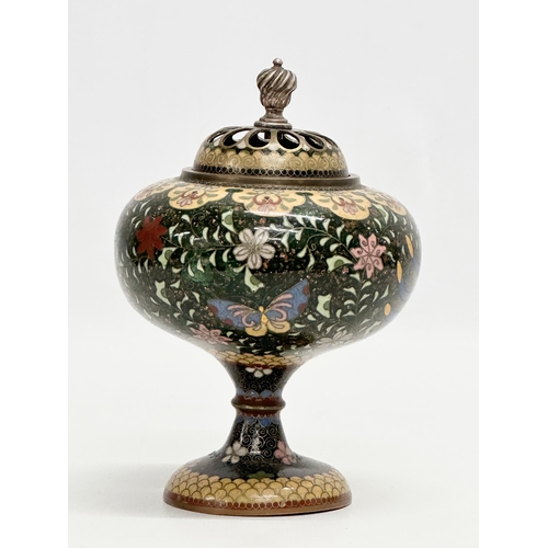 84 - A Japanese cloisonné enamel incense burner. Meiji Period (1868-1912) 9x13.5cm.