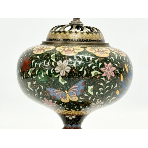 84 - A Japanese cloisonné enamel incense burner. Meiji Period (1868-1912) 9x13.5cm.