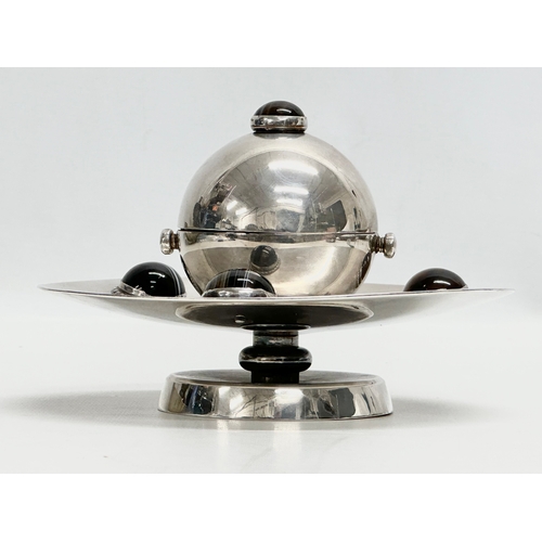 11 - Leuchars & Son. A 19th Century silver plated inkwell stand. By renowned makers Leuchars & Son. 16x12... 