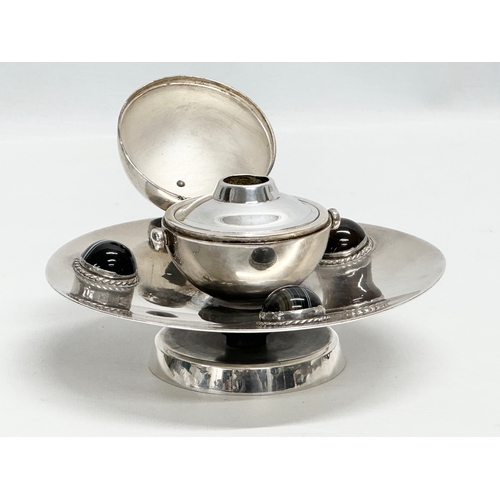 11 - Leuchars & Son. A 19th Century silver plated inkwell stand. By renowned makers Leuchars & Son. 16x12... 