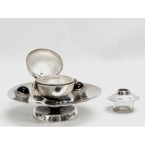 11 - Leuchars & Son. A 19th Century silver plated inkwell stand. By renowned makers Leuchars & Son. 16x12... 